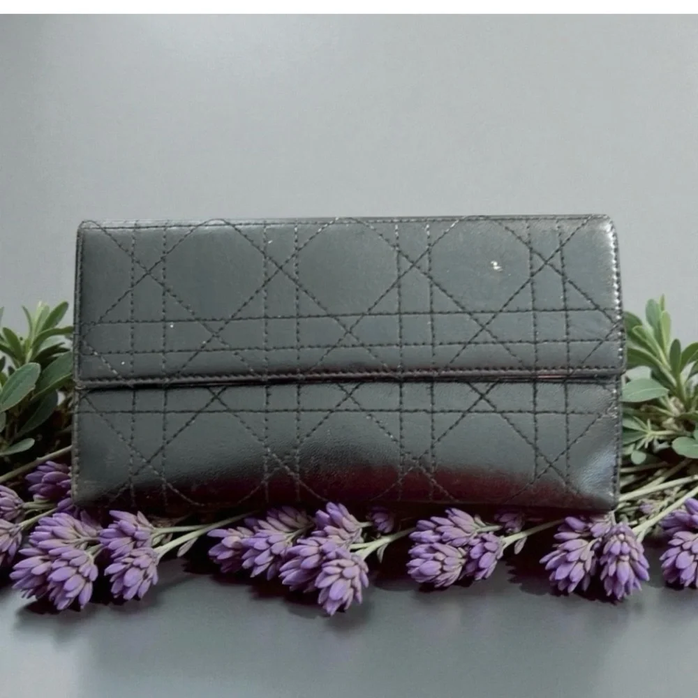 Christian Dior Vintage Black Quilted Continental Wallet